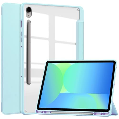Tablette PC Sac à manches Étui hybride fin compatible avec Samsung Galaxy Tab S10 FE 10,9 pouces (modèles SM-X520/X526B/X528U) avec support S Pen, coque arrière transparente antichoc et fonction veill