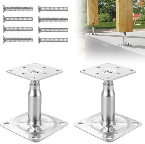 Pied de Poteau Reglable en Hauteur 100-130 mm, 2 pièces Support de poteau réglable vec 8 vis galvanisées pour clôtures, abris, abris de voiture, pergolas, travaux de