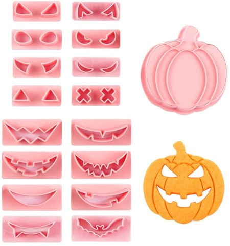 FloralGrace 13 Stück Halloween Keksausstecher Set Kürbis Gesicht Keksausstecher Werkzeug Keksstempel Plastikform Kekse Gebäck Fondant Formen Kuchen Deko Keksausstecher