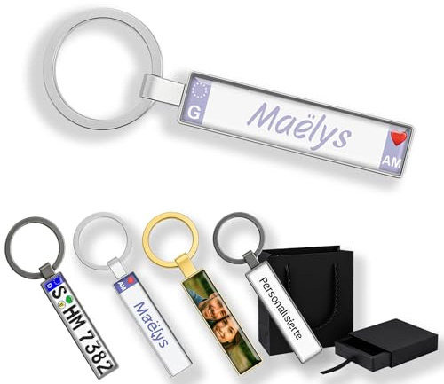 Generisch Personalisierter Kennzeichen Schlüsselanhänger – Mini Nummernschild aus Metall mit Foto, Name & Text | 3D UV-Druck | Geschenkidee zu Weihnachten für Männer, Frauen & Autofans