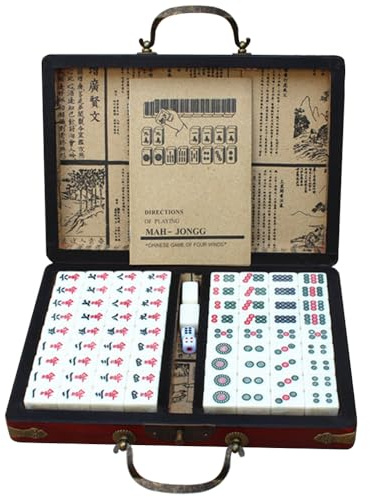 Aramox Mahjong Set, 144 Steine, chinesisch, nummeriert, in Eva Koffer | Mahjong Spiel, 144 nummerierte Steine, traditionell, in Box, für Erwachsene