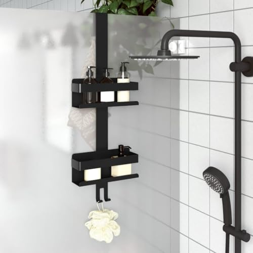 Nqyjm Étagère de douche suspendue en acier inoxydable brossé noir mat 304 pour salle de bain