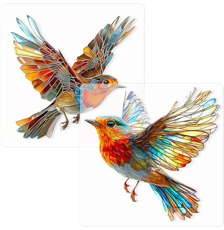 URYVAIW Pegatinas Ventana Aves, Juego de 2, Diseño Prisma, Anti-Colisión, Electroestático, Reutilizable, 22.9x22.9cm