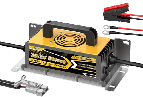 Chargeur de Batterie au Lithium 29,2V 30A pour Batterie LiFePO4 24V (25,6V), LiFePO4 Chargeur Batterie 24V avec fiche Anderson