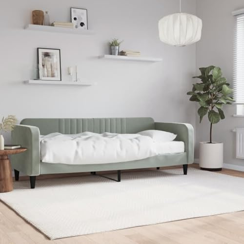 YunCangg Divano letto con materasso grigio chiaro, 80 x 200 cm, in velluto, 2 in 1, con robusto telaio in metallo e struttura in legno, con materasso in schiuma confortevole, per soggiorno e camera da