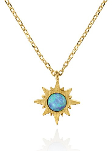 namana Sonnen Opal Anhänger mit Halskette, gebürstetes Finish 14 Karat vergoldete Sonnen Schmuck mit Opal, nickelfrei und bleifreie mit kleinem Sonnenaufgang-Anhänger