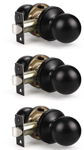3 Pack Modern Door Knob Passage Door Knob Set, Closet Door Knobs, Hallway and Closet Door Knob in Classic Style with Concealed Screws, Matte Black