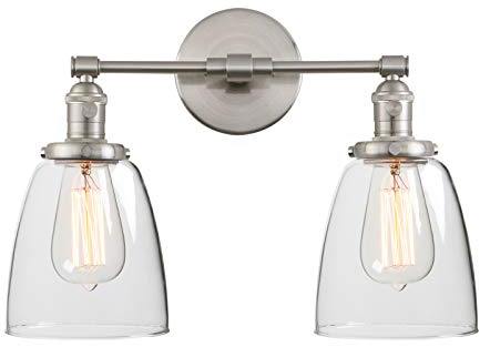 Phansthy Wandleuchte wandlampe 2 Flaming Klar Glas Glocke Wandleuchte Vintage Industrie innen Modern Wandbeleuchtung Loft-Wandlampe Küchenwandleuchte (Gebürsteter Edelstahl Farbe)