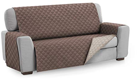 Textilhome Sofa Überzug MALU, Sofabezug 2-Sitzer (110 cm), Couch Überzug Gepolstert & Wende, Sofaschoner SofaÜberwurf Schutzdecke, Universell, Haustierfreundlich, Farbe Braun