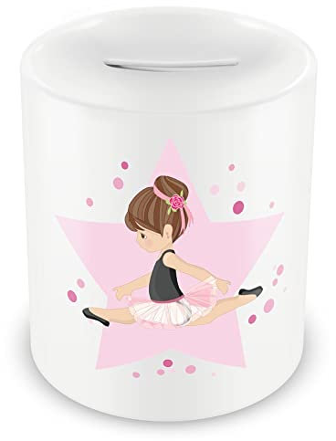 Samunshi® Kinder Spardose mit dem Motiv Ballerina - Jungen und Mädchen Sparschwein Sparbüchse weiß