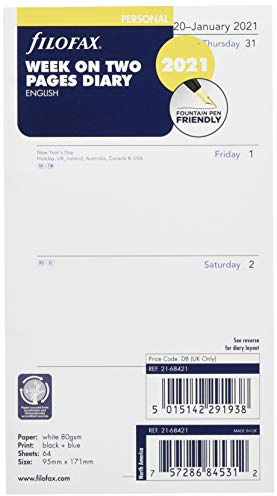 Filofax Personal Week on two pages English Monday start 2021 diary