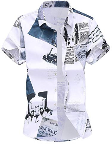 Yowablo Hawaiihemd Herren Kurzarm Hawaii-Print Strand Palmen Meer Turn-Down Kragen T-Shirt Tops