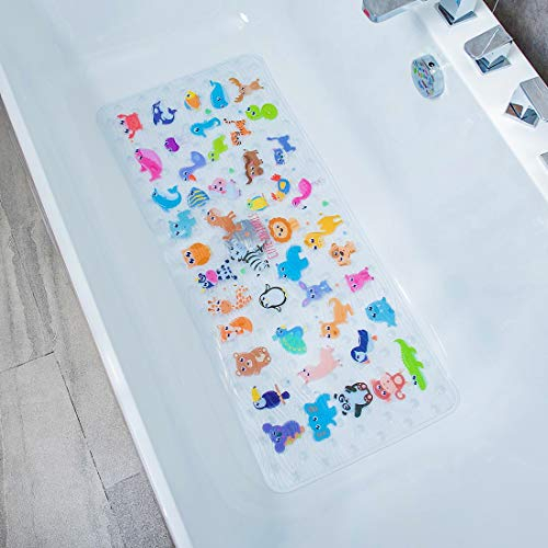BEEHOMEE Bath Mats for Tub - Large Cartoon Non-Slip Bathroom Bathtub Mat Anti-Slip Shower Mats for Floor 89 X 38 CM,Machine Washable XL Size Bathroom Mats(Zoo)