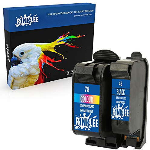 RINKLEE Wiederaufbereitete Tintenpatrone für HP 45 78 kompatibel mit HP Deskjet 1280 9300 970cxi Officejet 1170 G55 G85 Photosmart 1000 1100 1115 1215 1315 P1100 Copier 180 280 | 1 Schwarz, 1 Farbig