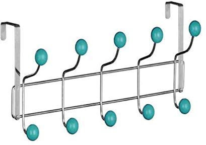 Chrome 10 Hook Over Door Hanger with Plastic Balls (Blue)