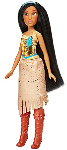 Disney Prinzessin Schimmerglanz Pocahontas Puppe, Modepuppe mit Rock und Accessoires, Spielzeug für Kinder ab 3 Jahren