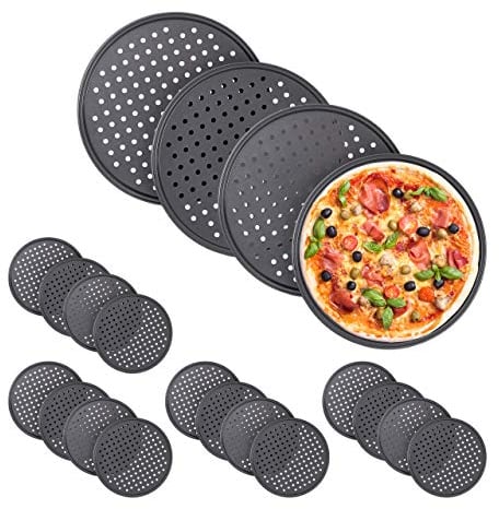 Relaxdays Set da 20 Teglie per Pizza, Rotonda, Forata, Antiaderente, per Crostate, Acciaio, Padella, ∅ 32 cm, Antracite