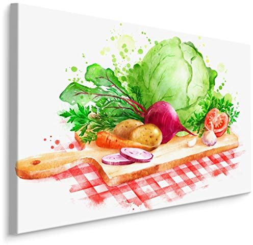 Muralo Leinwandbilder 30x20 Essen Gemüse Tomaten Leinwand Wandbild Kunstdruck Radieschen Karotten Rüben Salat Schlafzimmer Wohnzimmer Wanddekoration Design XXL 765 Br. 30 cm x Hö. 20 cm