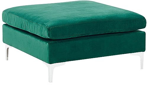 Beliani Ottomane Samtstoff Grün mit Metallbeinen Silber quadratisch Glamour Stil Evja