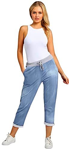 Fashion Trends Women’s Ladies Denim Jogger Floral, Star Printed Sweatpants Ribbed Waistband Trousers Ladies Causal Summer Jogger Drawstring Italian Gym Running Pants UK
