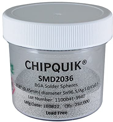 Chip Quik Lötkugeln, Sn96,5/Ag3.0/Cu0,5, 0,45 mm Durchmesser, 250 K Flasche