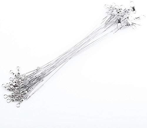 Kuuleyn 60 Stück 15/20/25 cm Edelstahl Angelschnur Blei Köder Schnur Set Zahnsicherer Draht mit Wirbeln Snap Connect Köderschnur für Salzwasser & Süßwasser Angelwerkzeug(Splitter)