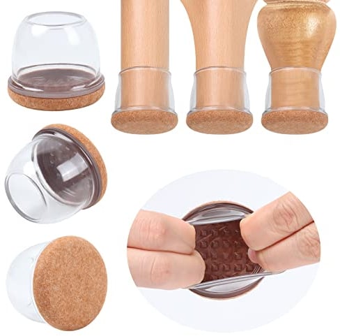 Ezprotekt Schutzkappen Für Stuhlbeine mit Filz, Gummi stuhlbeinkappen, Filzauflage, Möbelmatte Für Hartholzböden Rund Transparent, Durchmesser Φ 13-20mm 16pcs