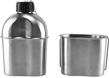 Gcroet 2 Stücke Tragbare Wasserflasche Edelstahl Kantine, Camping Wasserflasche Mit Becher Edelstahl Dicht Kocher Für Outdoor Sport Camping Wandern Reisen