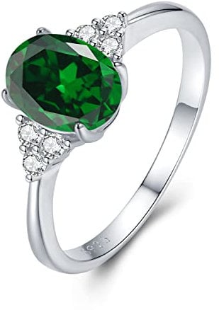 925 Sterling Silber Smaragd Ringe für Damen, Mai Geburtsstein Ringe Grün Ring Verlobungsring Hochzeitsring Muttertag Geschenk für Frauen Mädchen Größe 16.5