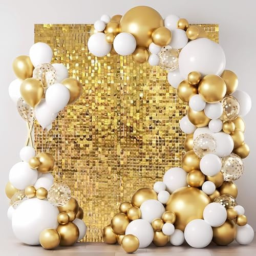 24 Panels Gold Shimmer Wall Panels Backdrops, Square Sequins Backdrops with 3D Effect, Large Gold Photo backdrops for Christmas, Birthday, Graduation, Wedding Party Decoration and Home Decoration