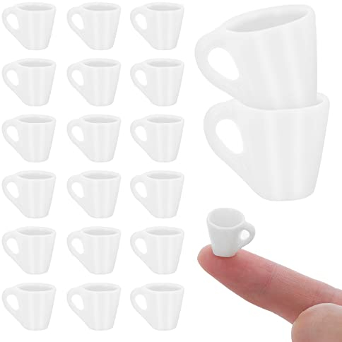 Cobee Puppenhaus Mini Kaffeetassen, 20 Stück Miniaturen Becher Tassen Teetasse Puppenhaus Miniatur Küche Dekoration Tortenaufsatz Dekoration Rollenspiel Zubehör (weiß)