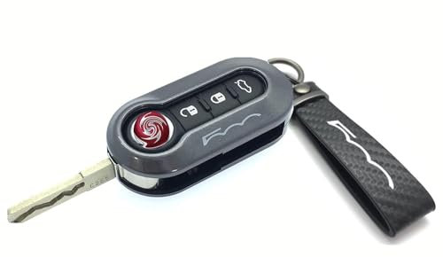Nordecco Coque de clé brillante compatible avec Fiat 500C 500-500L Abarth Grande Punto Brava Panda Stilo Linea (porte-clés noir, boîtier gris brillant) 70C