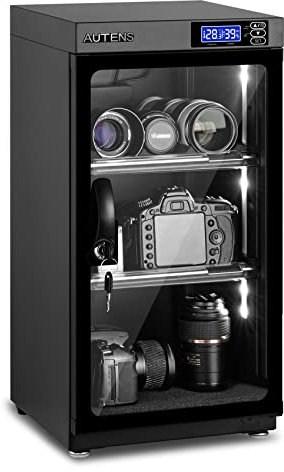AUTENS 50L Dehumidifying Dry Cabinet Box, Digital Control Noiseless and Energy Saving, 3 Layers for DSLR SLR Camera Lens and Electronic Equipment Storage,Temperature Humidity LED Dual Screen