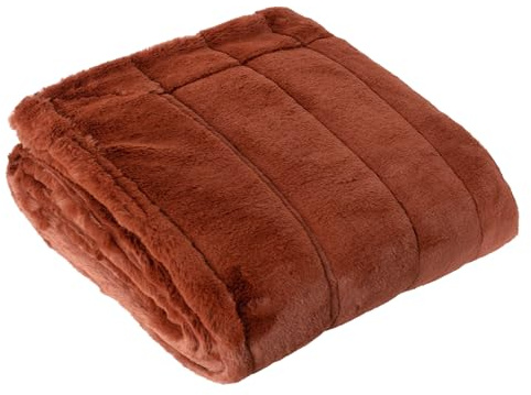 Paoletti Empress Throw (Rust - 130x180cm) | Luxury Heavyweight Soft Faux Fur Elegant Minimalist Decorative Sofa Bed Blanket