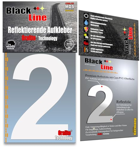 MDS Brand 10cm Reflektierende Zahlen Aufkleber | LKW Marking Grade Reflektoren für Hausnummer & Mülltonnen Aufkleber Weiss Reflex (2)
