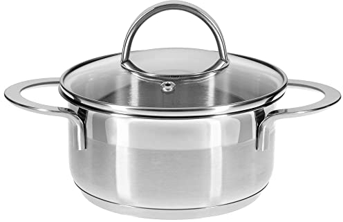 GRÄWE Kochtopf inkl. Glasdeckel, 750 ml, Spülmaschinengeeignet, Topf für Induktion, klein, Edelstahl, Ø 14 cm, Serie Pro-Line