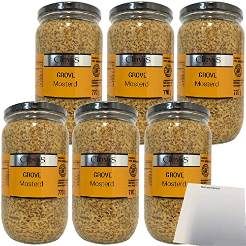Clovis Grove Mosterd grober Senf 6er Pack (6x770g Glas) + usy Block
