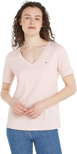 Tommy Hilfiger Modern Regular V-NK SS WW0WW39781 Hauts en Tricot à Manches Courtes, Rose (Whimsy Pink), S Femme