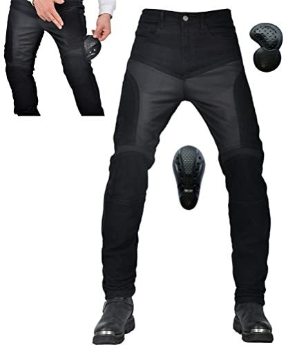 Motorcycle Riding Pants Men Summer Mesh Motocross Racing Jeans with CE Armor Retro Slim Fit Antifall Motorbike Trousers L Black