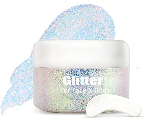 Körper Glitter Gel, biologisch abbaubares Gesicht Glitter Gel Meerjungfrau flüssiger Lidschatten feiner Glitter für Körper, Gesicht, Haar, Hochzeit Festival Glitter funkeln 1.4 oz (#01)