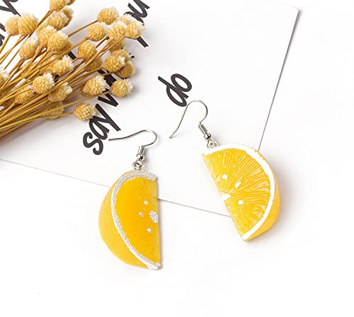 vsilay Handgefertigte Ohrringe aus Kunstfrüchten, baumelnde Ohrringe, 3D-Harz, niedlicher Charm, orangefarbene Zitrone, baumelnder Statement-Ohrring für Frauen und Mädchen