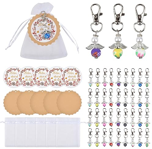 TMBMLPP 36 Stück Schutzengel Anhänger,Kleine Geschenke zum Abschied,Schutzengel Schlüsselanhänger mit Organzasäckchen,Gastgeschenke Taufe Hochzeit,Gastgeschenk Kommunion,Gastgeschenk Taufe
