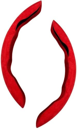 VOLBOZ 2 Stück Auto Lenkradbezug für Hyundai i10 i20 i30 i40 ix20 ix25 ix35 ix55, Wildleder Segmentierter Lenkradhüllen, Universal Atmungsaktive Anti Rutsch Langlebig Lenkrad Schutzhülle,C Red