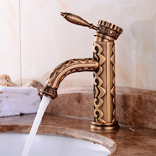 Badarmaturen, Keramik, klassische Farbe, Wasserhahn, Messing, Waschbecken-Wasserhahn, Heiß- und Kaltwasser-Mischbatterie, gelb