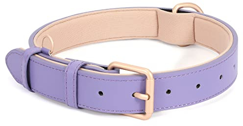 JASGOOD Leather Dog Collar for Small Medium Large Dog Adjustable Soft Leather Padded Puppy Collar with Alloy Buckle Heavy Duty Waterproof Dog Pet Collar,Purple, L