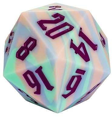 IUSTIDIE Dadi giganti D20 in silicone da 55 mm, tricolore, a 20 lati, con confezione regalo, per giochi di ruolo, bar, pub, club, feste, giochi in aula (rosa, blu, verde/viola)