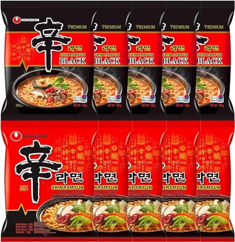 Starry Mart NS Ramyun Black & Original Korean Spicy Ramen Noodles (Pack of 10) HALAL