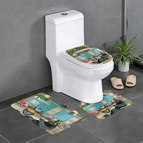 Badteppich-Set, Motiv: Happy Camper, Flanell, waschbar, 3-teilig