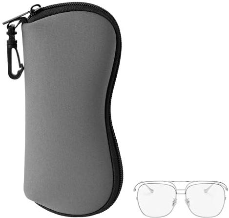 kwmobile Brillenetui aus Neopren in Grau - weiche Tasche für Brille oder Sonnenbrille - Etui Case mit Karabiner zum Anhängen