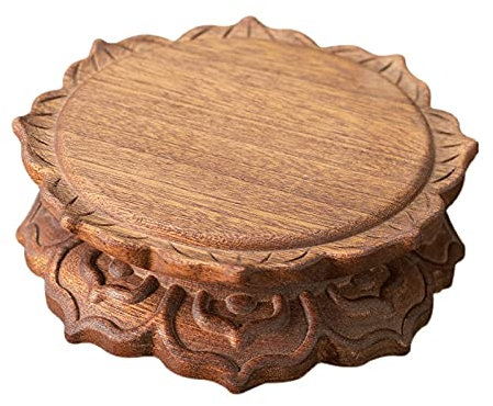 Pot de Plante de Jardin Riser Vase en Bois Base Ronde Zen Lotus Piédestal Ménage Bois Artisanat Vase Bouddha Statue Présentoir Décoration Jardin Plante Stand Présentoir